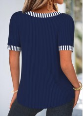Navy Striped Curved Hem Short Sleeve T Shirt | thumb picture 