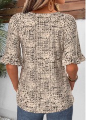 Light Camel Geometric Print Frill Half Sleeve Blouse | thumb picture 