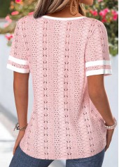 Light Pink Patchwork Short Sleeve Split Neck T Shirt | thumb picture 