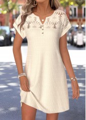 Beige Short Patchwork Split Neck Dress