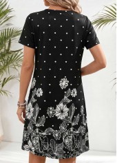 Black Floral Print Short Double Side Pockets Dress | thumb picture 