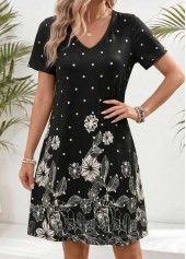 Black Floral Print Short Double Side Pockets Dress | thumb picture 