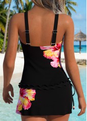 Black Mid Waisted Frill Floral Print Tankini Set | thumb picture 