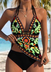 Black Tube Random Floral Print Tankini Top-No Bottom