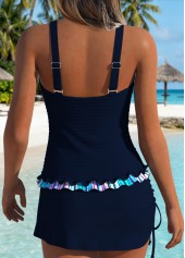 Navy Mid Waisted Frill Striped Tankini Set | thumb picture 