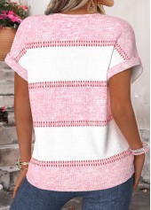 Pink Striped Tummy Coverage Short Sleeve Split Neck Blouse | thumb picture 