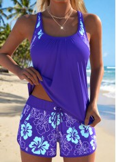 Purple Mid Waisted Tummy Coverage Floral Print Tankini Set
