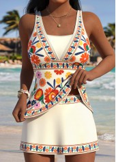 Multi Color Mid Waisted Floral Print Tankini Set