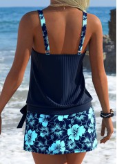 Navy Mid Waisted Blouson Floral Print Tankini Set | thumb picture 