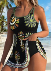 Black Layered Graffiti Print One Piece Swimdress