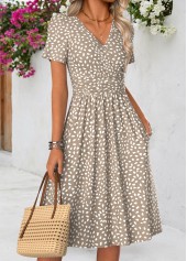 Light Camel Geometric Print Double Side Pockets Dress | thumb picture 