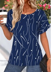 Navy Geometric Print Frill Short Sleeve T Shirt | thumb picture 