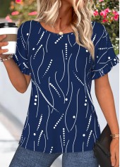 Navy Geometric Print Frill Short Sleeve T Shirt | thumb picture 