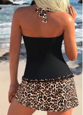 Black Mid Waisted Drawstring Leopard Tankini Set | thumb picture 
