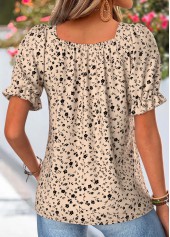 Light Camel Ditsy Floral Print Patchwork Short Sleeve Blouse | thumb picture 
