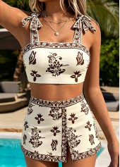 Beige Mid Waisted Three-piece Random Floral Print Bikini Set | thumb picture 