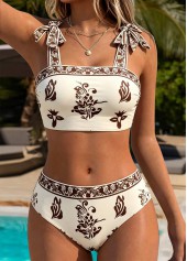 Beige Mid Waisted Three-piece Random Floral Print Bikini Set | thumb picture 