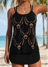 Black Mid Waisted Lace Up Tankini Set