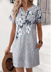 Grey Floral Print Short Double Side Pockets Dress | thumb picture 