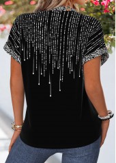 Black Ombre Tummy Coverage Short Sleeve Split Neck Blouse | thumb picture 