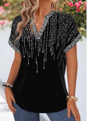 Black Ombre Tummy Coverage Short Sleeve Split Neck Blouse | thumb picture 