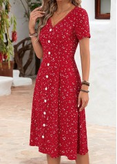 Red Tummy Coverage Short Sleeve V Neck Dress | thumb picture 