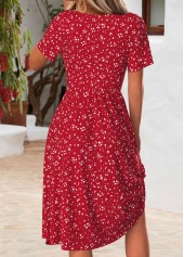 Red Tummy Coverage Short Sleeve V Neck Dress | thumb picture 