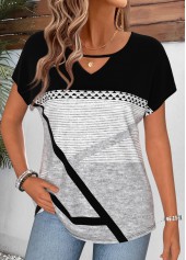 Black Geometric Print Short Sleeve Round Neck T Shirt | thumb picture 