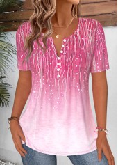 Hot Pink Ombre Curved Hem Short Sleeve T Shirt | thumb picture 