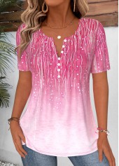 Hot Pink Ombre Curved Hem Short Sleeve T Shirt