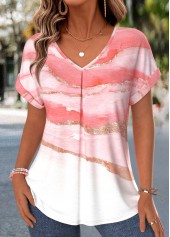 Light Pink Marble Print Tummy Coverage T Shirt