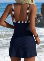 Navy Mid Waisted Striped Tankini Set | thumb picture 