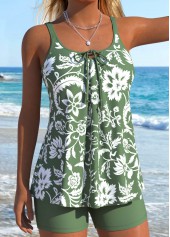 Green Mid Waisted Lace Up Tankini Set | thumb picture 