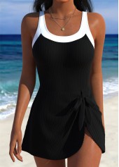 Black Adjustable Tie One Piece Swimdress