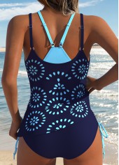 Blue Mid Waisted Drawstring Geometric Print Tankini Set | thumb picture 
