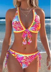Red Mid Waisted Patchwork Floral Print Bikini Set