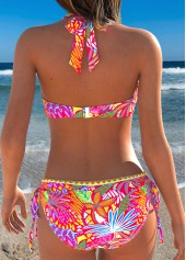 Red Mid Waisted Patchwork Floral Print Bikini Set | thumb picture 