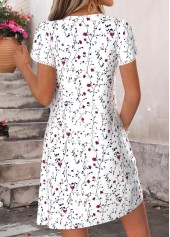 White Floral Print Short Tuck Stitch V Neck Dress | thumb picture 