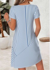 Blue Striped Short Asymmetry Asymmetrical Neck Dress | thumb picture 