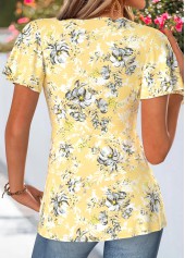 Yellow Floral Print Twist Short Sleeve T Shirt | thumb picture 