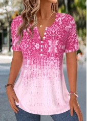 Hot Pink Tribal Print Curved Hem T Shirt | thumb picture 