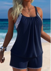Navy Mid Waisted Blouson Striped Tankini Set | thumb picture 