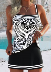Beige Mid Waisted Thigh Slimmer Tribal Print Tankini Set | thumb picture 