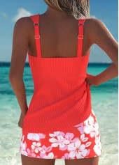 Orange Mid Waisted Ruched Floral Print Tankini Set | thumb picture 