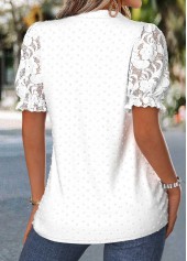 Raw White Patchwork Short Sleeve Split Neck Blouse | thumb picture 