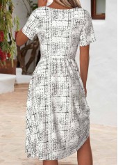White Geometric Print Tummy Coverage Short Sleeve Dress | thumb picture 