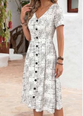 White Geometric Print Tummy Coverage Short Sleeve Dress | thumb picture 