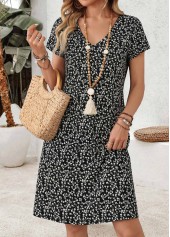 Black Ditsy Floral Print Short Tummy Coverage Dress