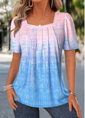Light Blue Tribal Print Short Sleeve T Shirt
