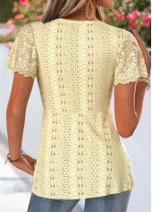 Yellow Patchwork Short Sleeve V Neck T Shirt | thumb picture 